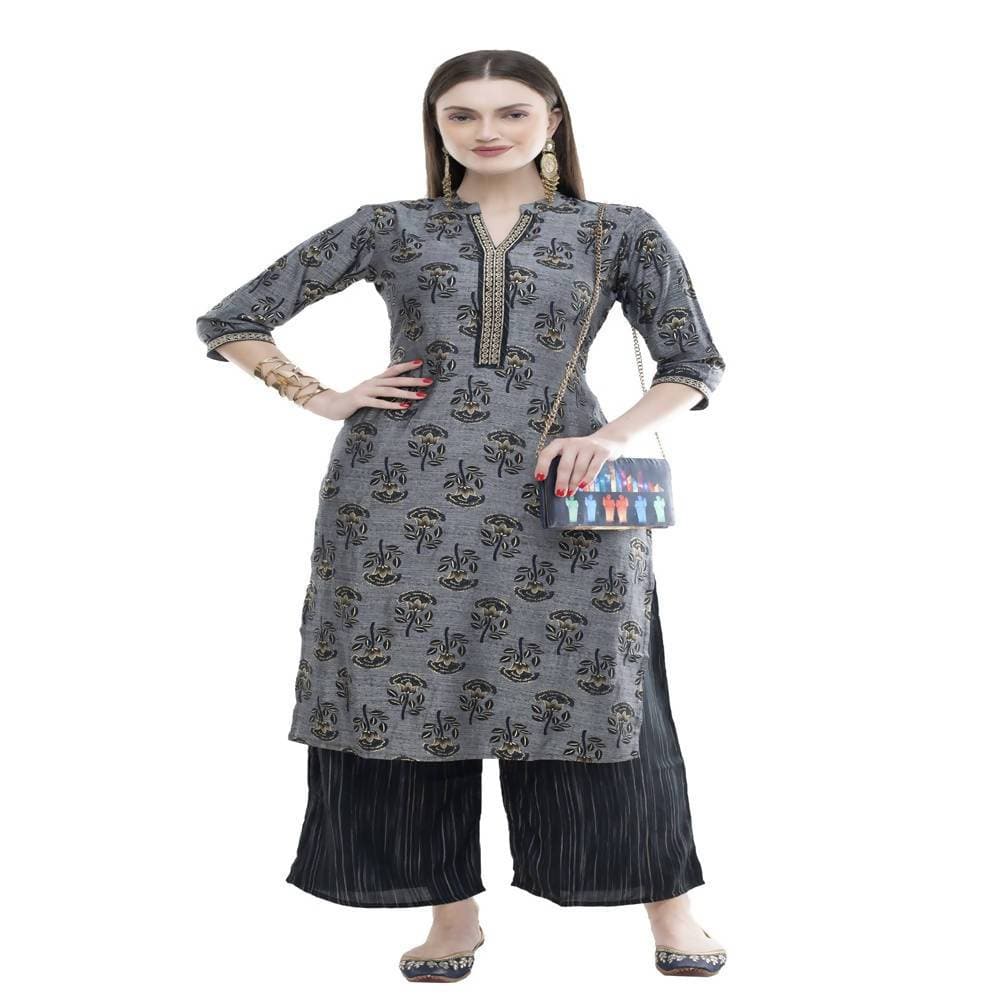 Lagi Women's Black Rayon Straight Printed Kurta & Palazzo (MRP102) | Grocsy