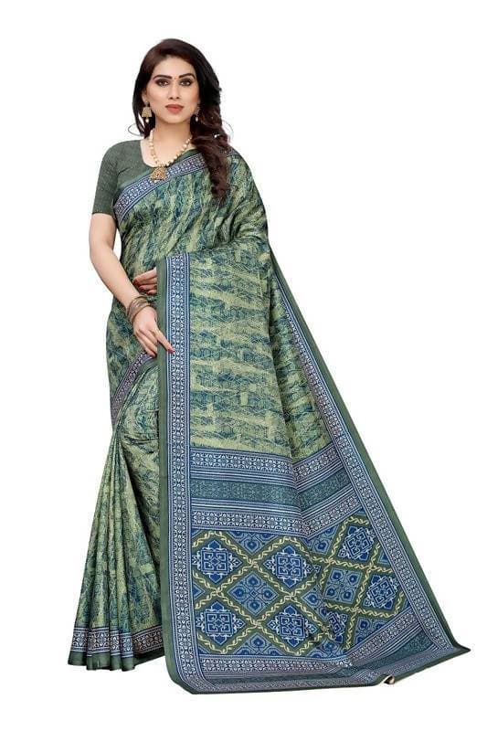 Vamika Printed Green Crepe Silk Saree (ICE GREEN) | Grocsy