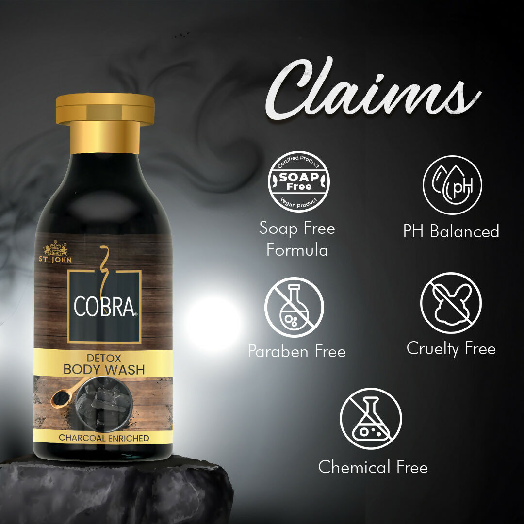 ST.JOHN Cobra Activated Charcoal Enriched Body Wash for Deep Cleansing, Detox & Refreshing Fragrance For All Skin Types | Grocsy