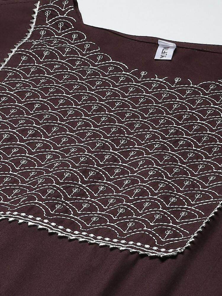 Yufta Women Brown Yoke Design Regular Sequinned Kurta with Palazzo & With Dupatta | Grocsy