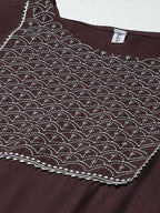 Yufta Women Brown Yoke Design Regular Sequinned Kurta with Palazzo & With Dupatta | Grocsy