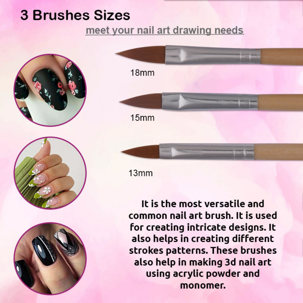 Bronson Professional Nail Art Acrylic Brush Set For Liquid And Powder No.6,8,10 | Grocsy