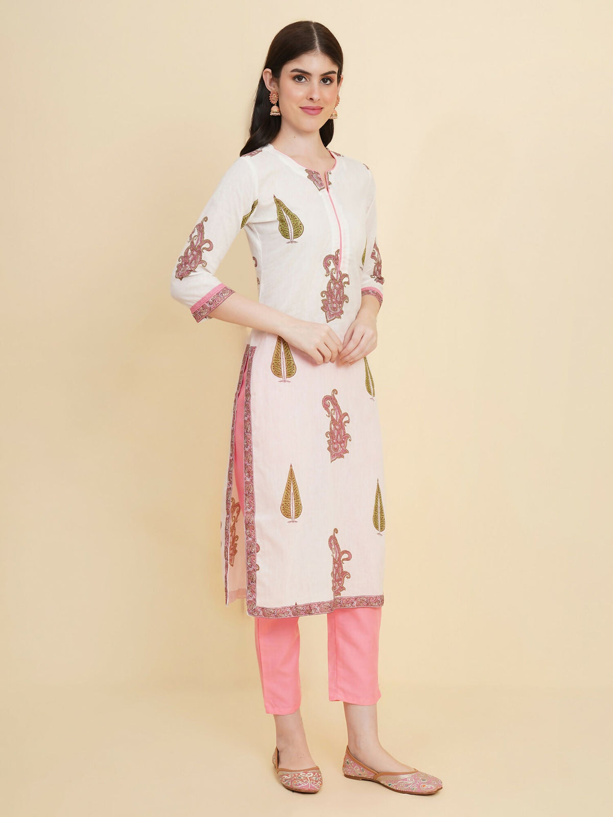 Designer Stylish white Cotton Stitched Suit With Dupatta - Tanisha | Grocsy