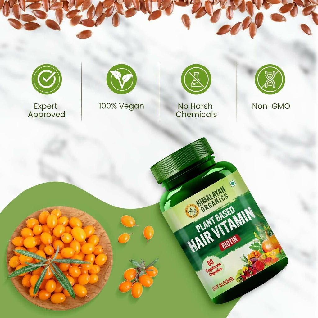 Himalayan Organics Plant Based Hair-Skin Vitamin Biotin + DHT Blocker Veg Capsules | Grocsy
