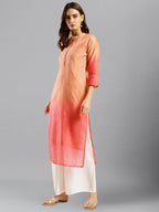 Peach Chinon Digital Printed With Hand Work Kurta - Himanshi | Grocsy