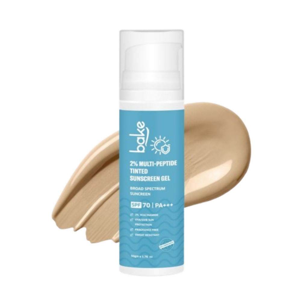 Bake 2% Multi Peptide Tinted Sunscreen Gel SPF 70 PA+++ | Grocsy