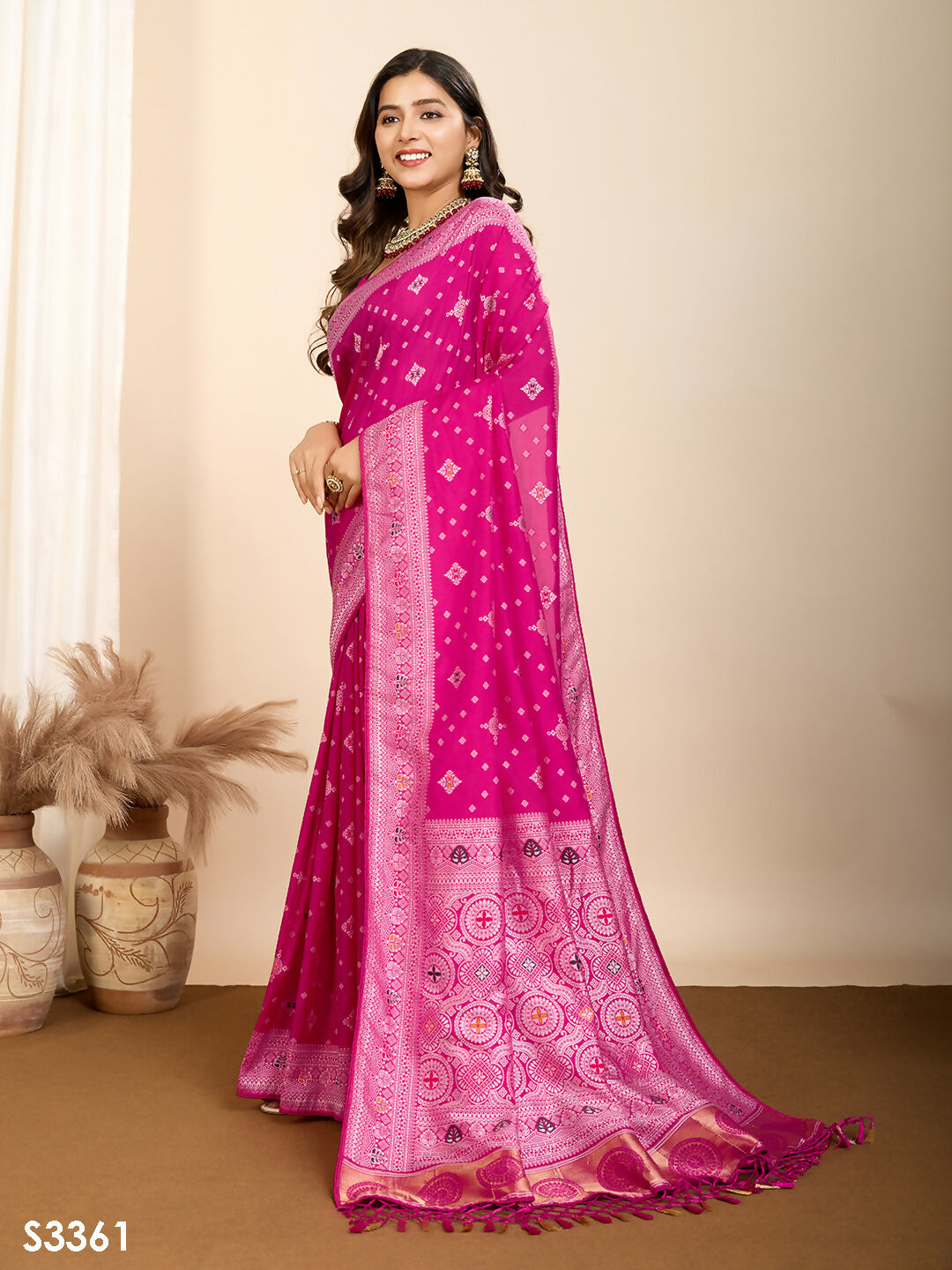 Pink Soft Silk Woven Meenakari Designer Saree - Vedanti | Grocsy