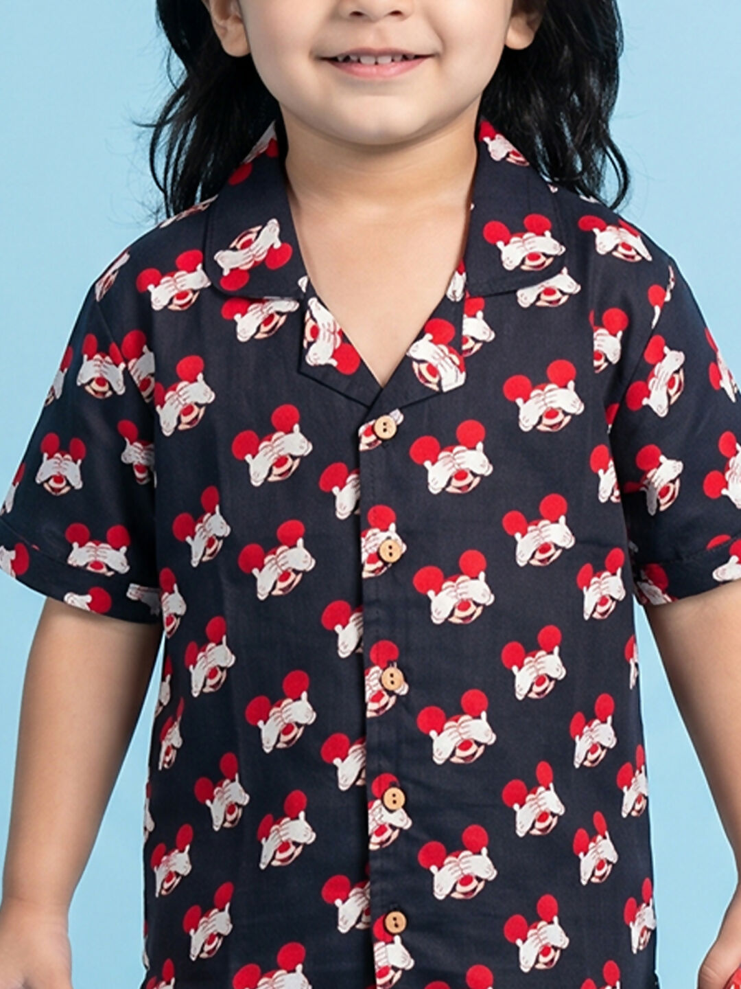 Breathables Woven Cotton Half Sleeves Mickey Mouse Shirt & Shorts Black | Grocsy