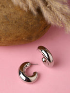 NVR Women Silver-Plated Circular-Shaped Half Hoop Earrings | Grocsy
