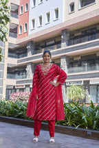 Joban Fashion Red Premium Pure Viscose Print Dola With Handwork Kurta Set | Grocsy