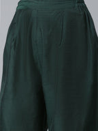 Ahalyaa Dark Green Chanderi Solid Kurta With Palazzo And Dupatta Set | Grocsy