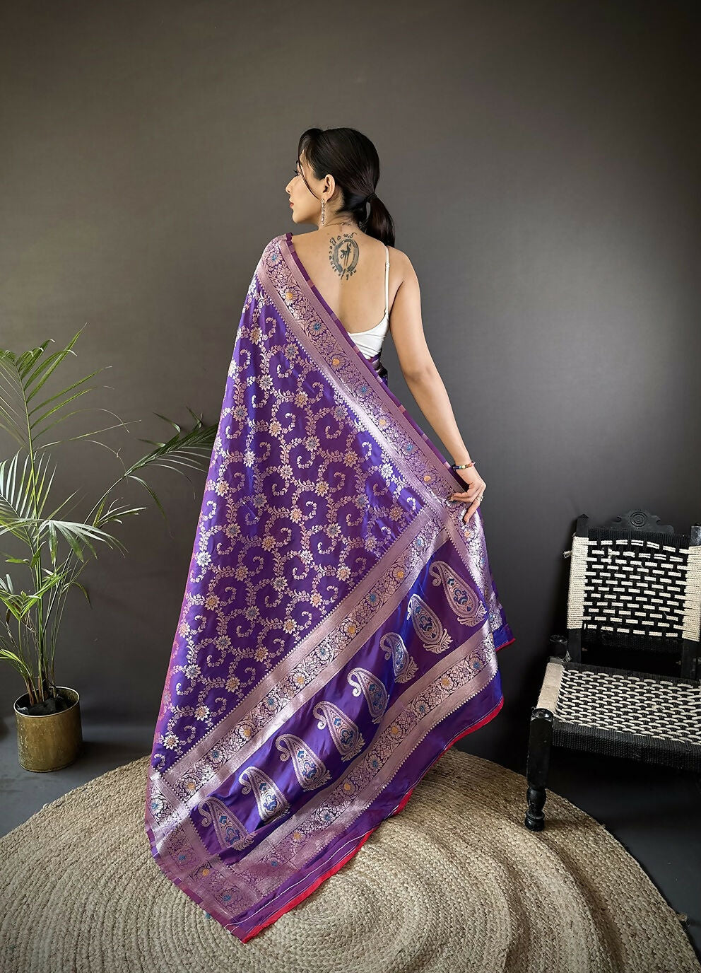 Joban Fashion Purple Meenakari Banarasi Silk Sarees | Grocsy