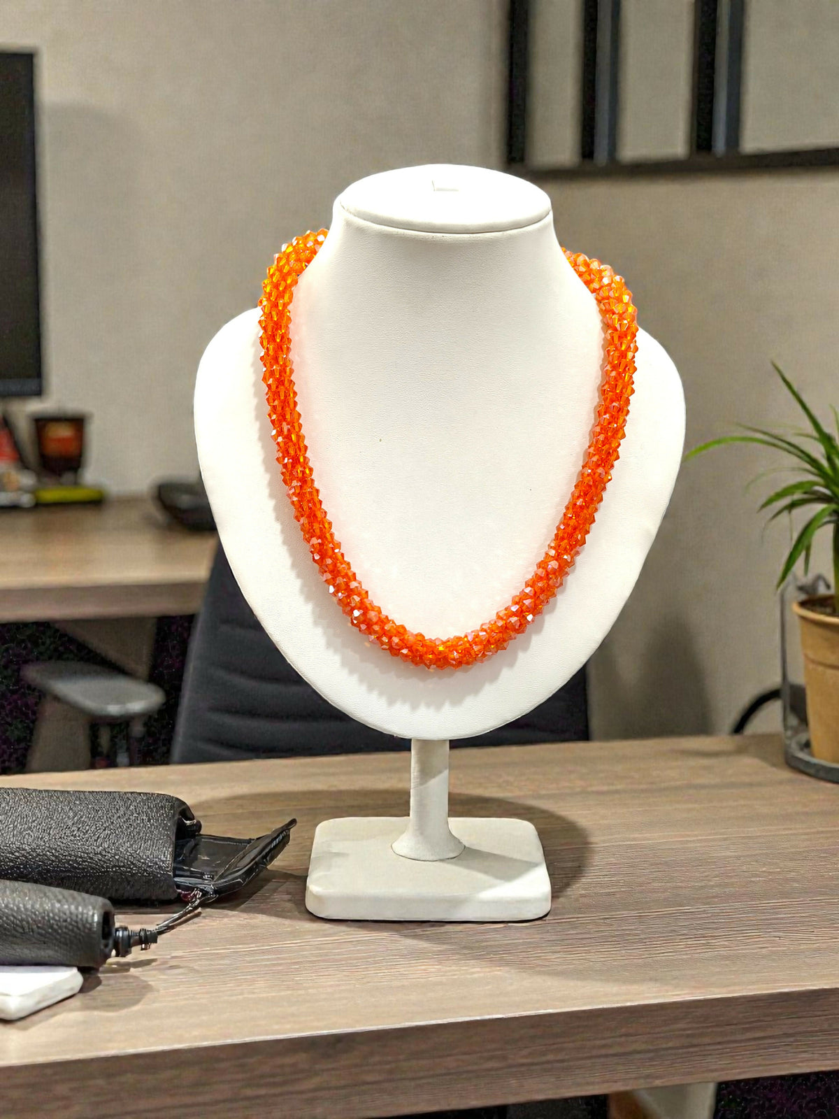 Inhanns Noor-E-Jalwa – Handmade Crystal Bead Necklace -Adjustable - Orange | Grocsy