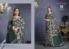 Teal Tusser Silk Floral Printed With Sequence Embroidered Saree With Unstitched Blouse - Mohmanthan Aahana | Grocsy