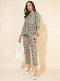 Janasya Women's Blue Cotton Printed Casual Peplum Co-ords | Grocsy