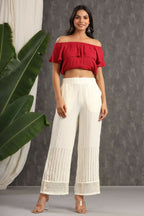 Juniper Ivory Rayon Schiffli Flared Palazzo | Grocsy
