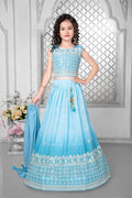 Kids Wedding Designer Sky Fox Georgette Lehenga Choli - Aaradhna | Grocsy