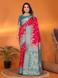 Joban Fashion Banarasi Hot Pink Woven Soft Silk Saree | Grocsy
