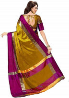 Vamika Mustard Cotton Silk Weaving Saree (Shreeji Gold Pink) | Grocsy