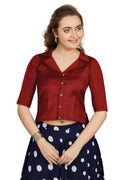 Aastha Fashion Women's Women's Maroon Art Silk Button Readymade Blouse | Grocsy