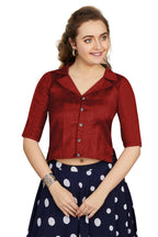 Aastha Fashion Women's Women's Maroon Art Silk Button Readymade Blouse | Grocsy
