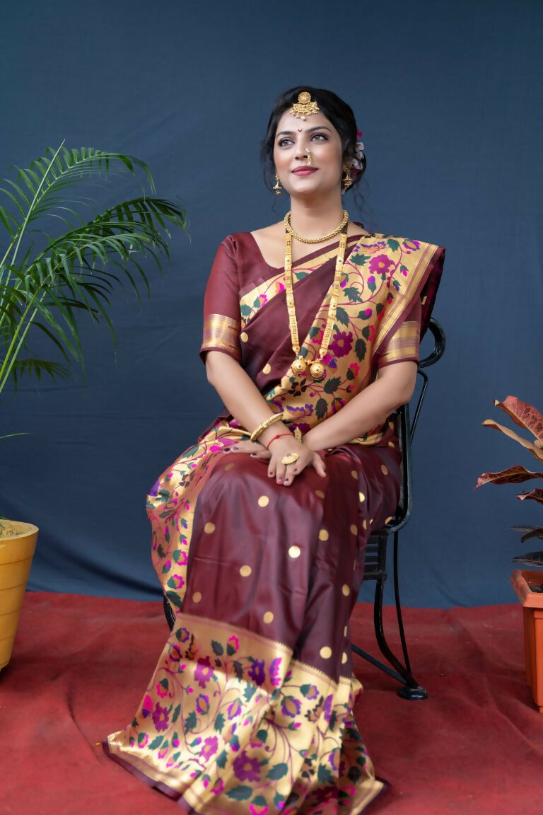 Jyoti Fashion Women's Brown Paithani Silk Zari Woven Saree with Blouse | Grocsy