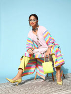 Ahalyaa Women Lovely Pink Crepe Vacation Stripes Kurta | Grocsy