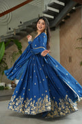 Teeya Creation Blue Color Chinon Silk Party Wear Long Gown | Grocsy