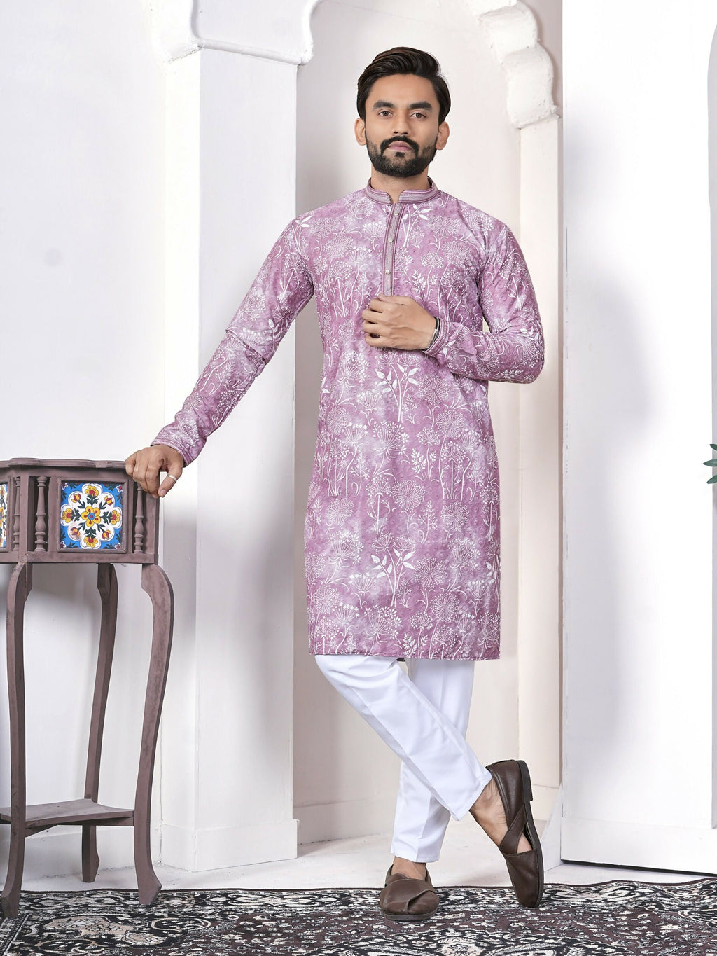 Anaita Purple Digital Printed Work Cotton Straight Kurta | Grocsy