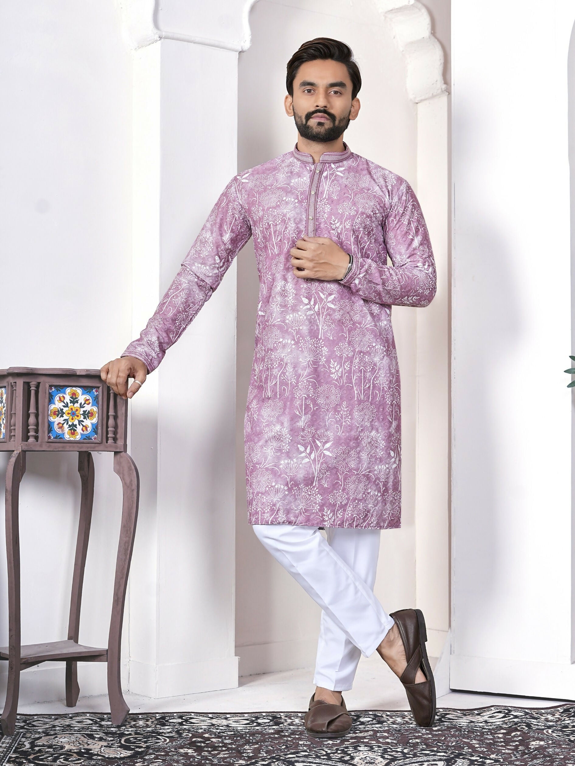 Anaita Purple Digital Printed Work Cotton Straight Kurta | Grocsy