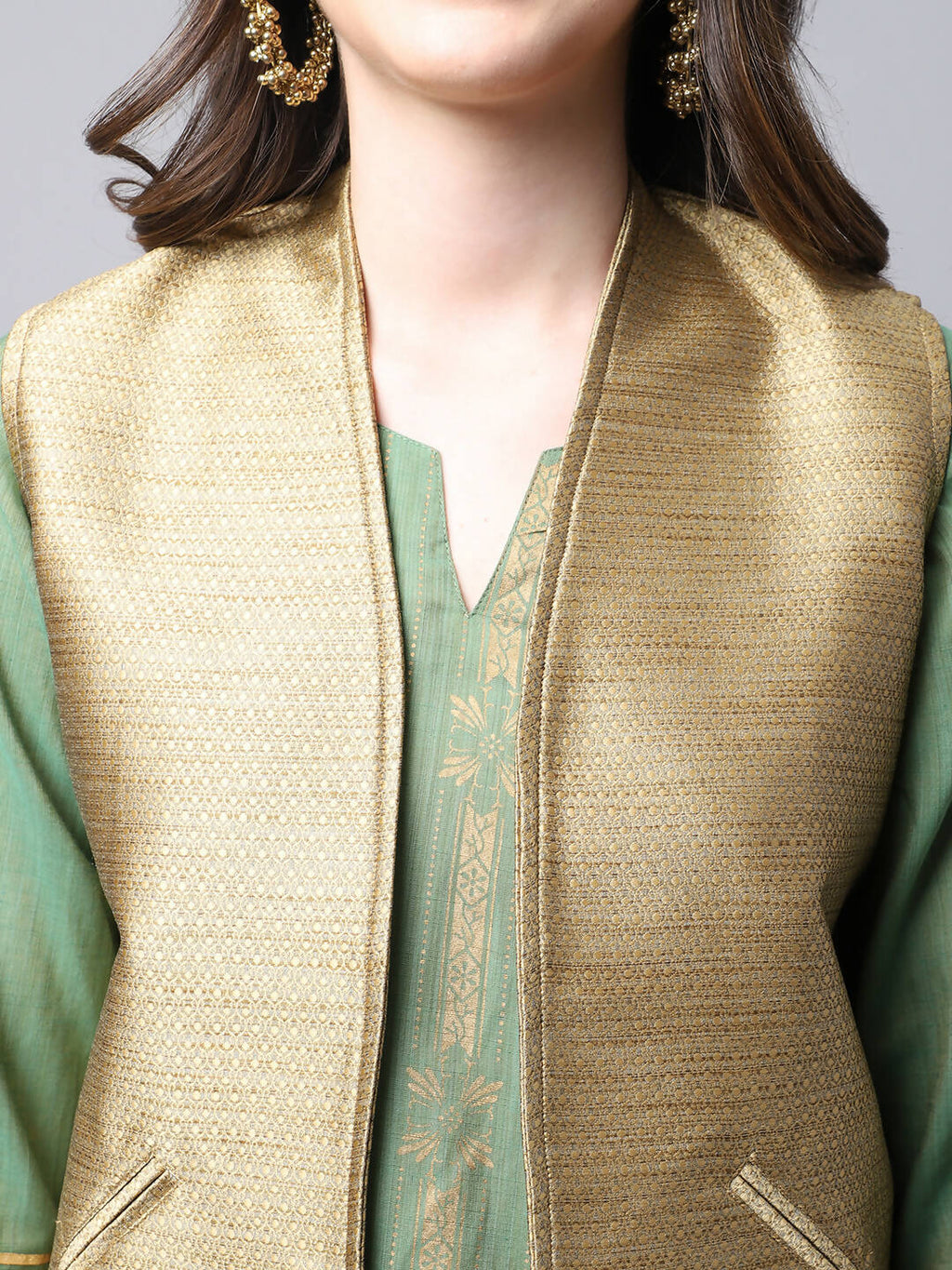Even Apparels Beige Bansari Silk Open Front Women's Gillet | Grocsy