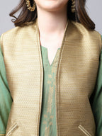 Even Apparels Beige Bansari Silk Open Front Women's Gillet | Grocsy
