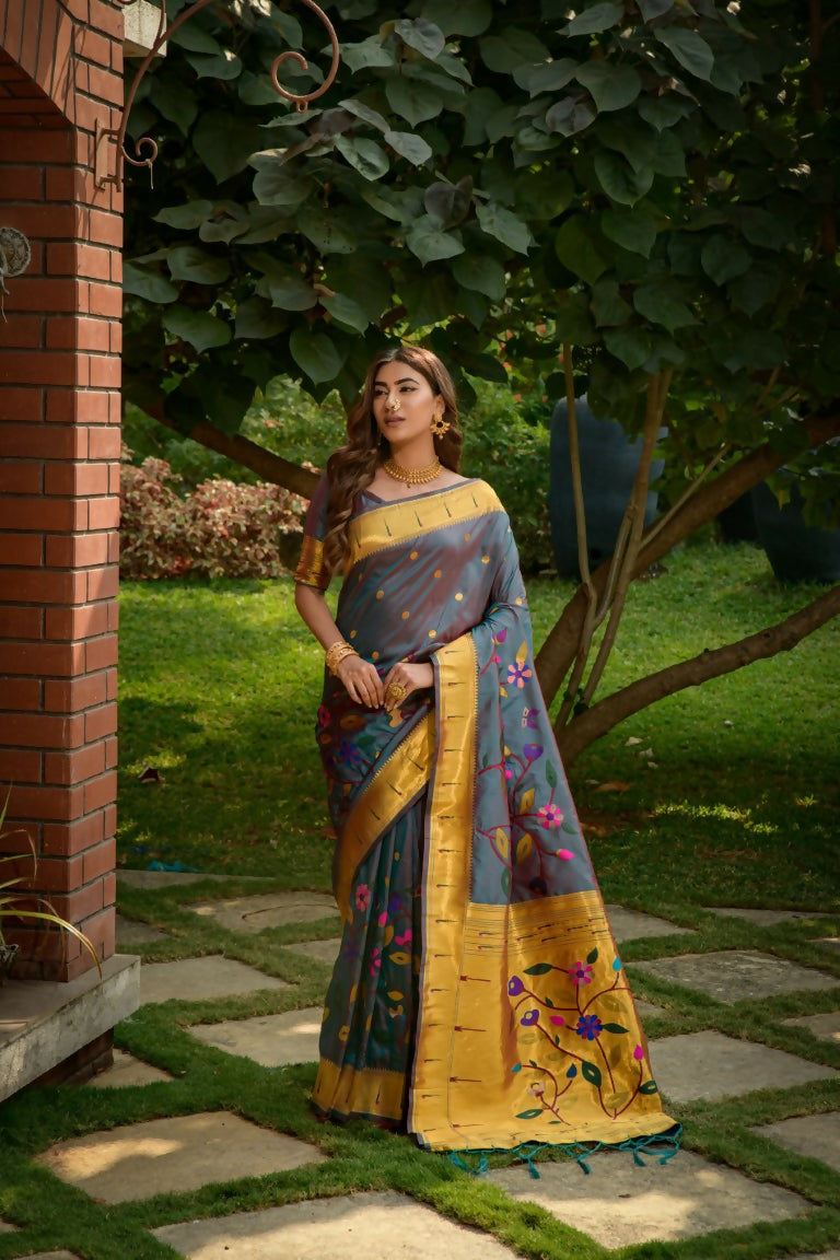Jyoti Fashion Women's Morpich Paithani Silk Zari Woven Saree with Blouse | Grocsy