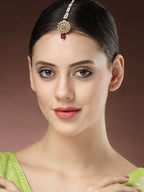 NVR Women's Gold-Polished CZ Stone-Studded Borla Maang Tikka | Grocsy