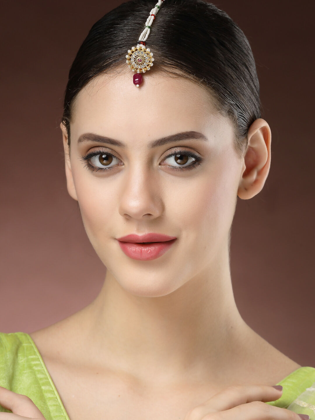 NVR Women's Gold-Polished CZ Stone-Studded Borla Maang Tikka | Grocsy