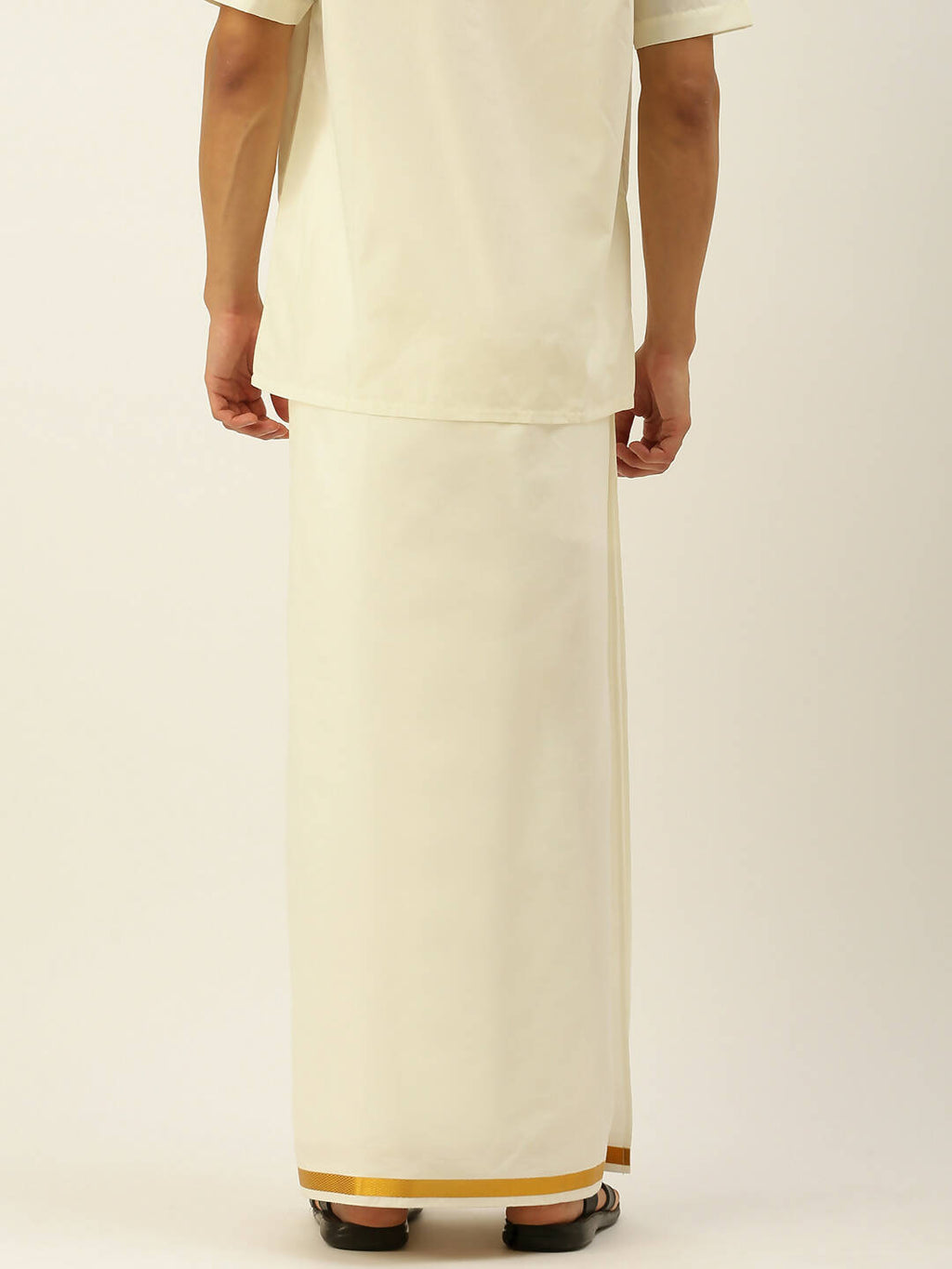 Ramraj Cotton Mens 1/2" Pure Cotton Dhoti Comes With Dhoti And Towel Set - Cream | Grocsy