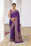 Joban Fashion Purple Crepe Chiffon Pure Handloom Banarasi Silk Saree | Grocsy