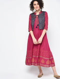 Cheera Hand Block Print Maroon Trendy Anarkali Kurta | Grocsy
