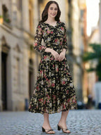 Souchii Black Floral Chiffon Dress | Grocsy