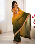 Exclusive Collection Yellow Green Party Wear Chinon Salk Saree | Grocsy