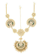 Gold-Polished White Kundan-Studded Pearl Beaded Matha Patti - Ruby Raang | Grocsy