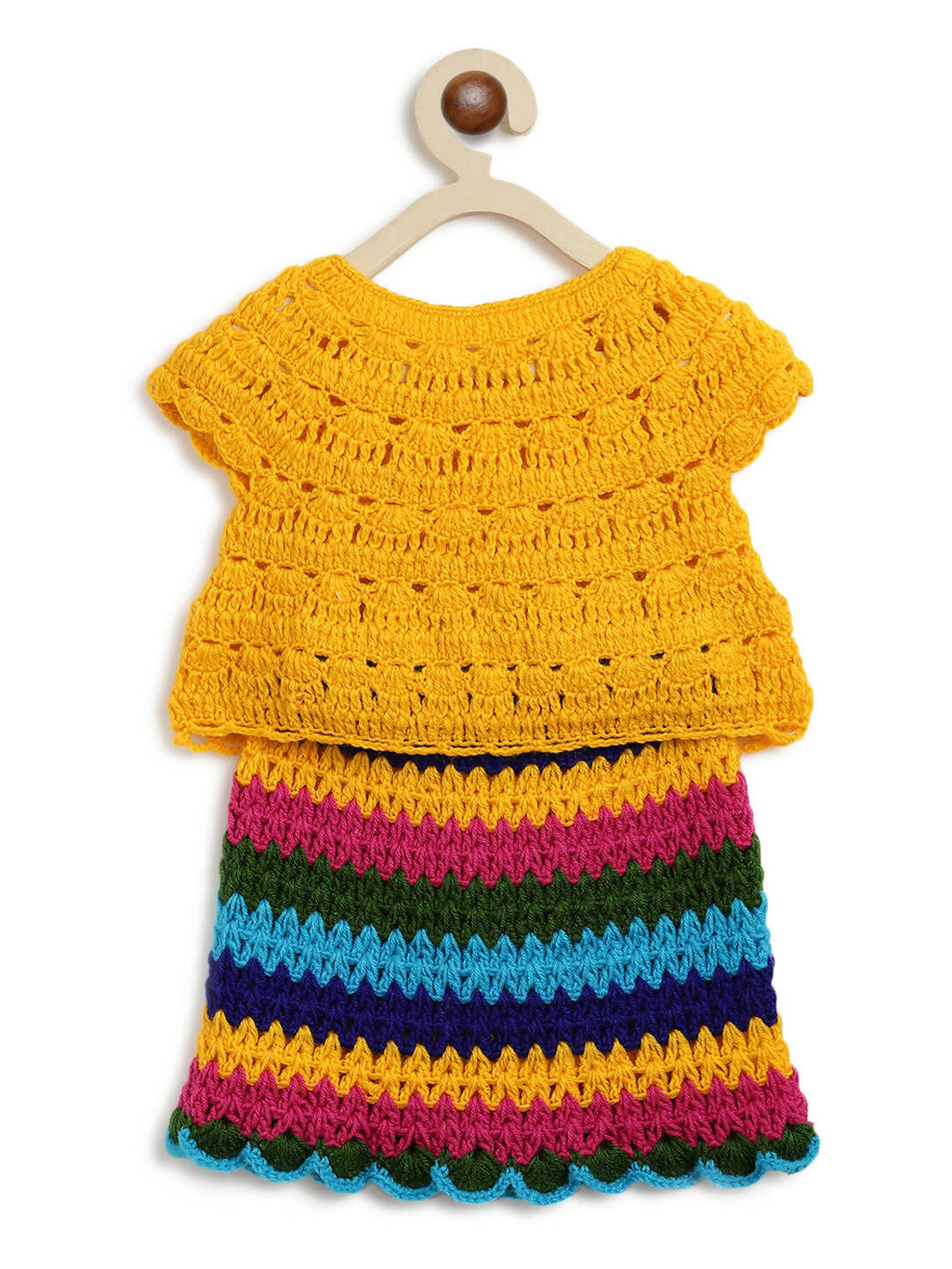 ChutPut Hand knitted Crochet HoneyBee Wool Dress For Baby Girls - Yellow | Grocsy