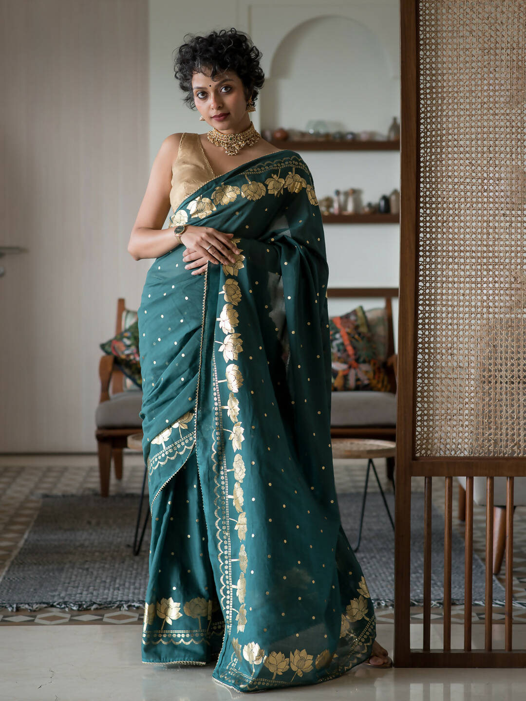 Suta Green Floral Cotton Blend Saree | Grocsy