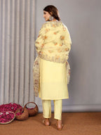 Joban Fashion Women Pale Yellow Roman Embroidery Stitched Kurta Set | Grocsy