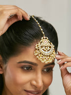 Nuyug 22K Gold-Plated Pearls & Pink Kundan Studded Statement Maang Tikka Head Jewellery | Grocsy