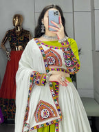 Yash Enterprise Green White Rayon Cotton Embroidery Semi Stitched Navratri Top Chaniya Choli | Grocsy