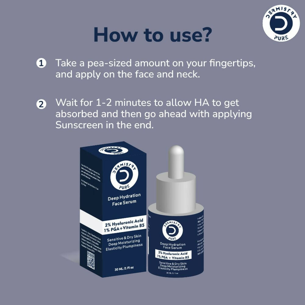 Dermistry Pure 2% Hyaluronic Acid 5% PGA Vit B5 Moisturiser Face Serum For Sensitive & Dry Skin | Grocsy