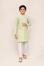 Joban Fashion Cotton Pastel Green Kurta With Straight Fit Pant | Grocsy