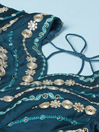 House of Panchhi Teal Pure Georgette Sequinse Work Lehenga & Blouse with Dupatta | Grocsy