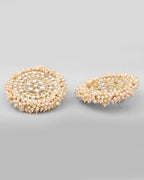 VOJ Gold-Polished White Pearl Cricluar Studs Earrings